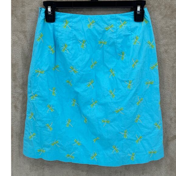 Talbots Skirt Women 2 Petite Blue Embroidered Dragonflies Boho Preppy Summer Y2K - Picture 3 of 7